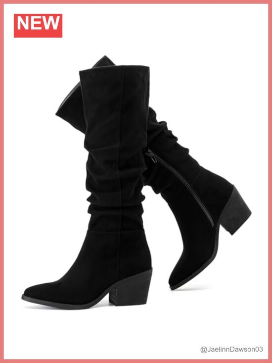 Shoes - Womens Knee High Boots Slouchy Pointed Toe Heeled Microfiber